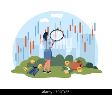 Financial market analysis and investment strategy. Stock trading chart, portfolio management, business analytics, budgeting monitoring decisions, cash Stock Vector
