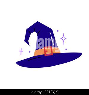 Cute Halloween witch hat vector illustration, wizard cap icon with buckle for magic party costume, card and sticker design Stock Vector