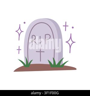 Cute Halloween tombstone vector illustration, rip grave icon with stars for cemetery scene, spooky card and sticker design Stock Vector