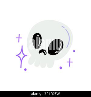 Cute Halloween skull vector illustration, spooky sad skeleton head icon for nursery decor, children print, card and sticker design Stock Vector