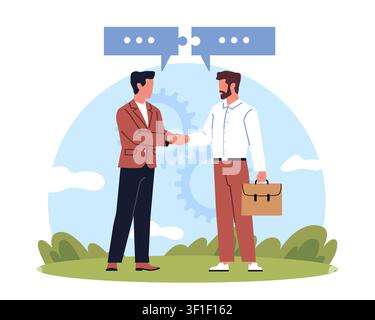 Business partnership and professional communication. Two businessmen shaking hands, teamwork, negotiation and successful cooperation, greeting with Stock Vector