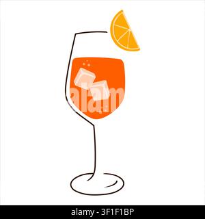 Minimal Aperol Spritz Vector Illustration for Summer Cocktail Design Stock Vector