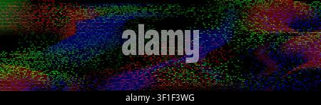 Abstract glitch effect background with digital noise overlay, futuristic cyber screen backdrop. Neon pixel pattern and TV signal distortion for tech art and glitch aesthetics Stock Vector