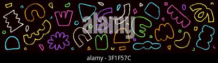 Collection of child chalk color abstract outline elements. Stock Vector