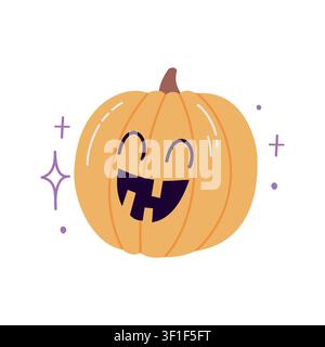 Cute Halloween pumpkin vector illustration, funny jack o lantern with spooky smile icon for nursery decor, greeting card and sticker design Stock Vector