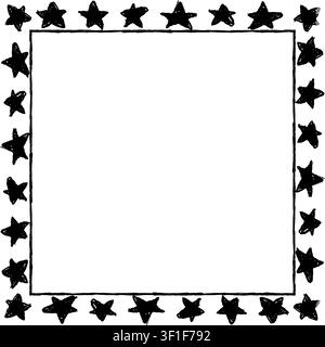 Square border made with black stars from hand-drawn sketches to give your vector designs a "handmade" touch. Stock Vector