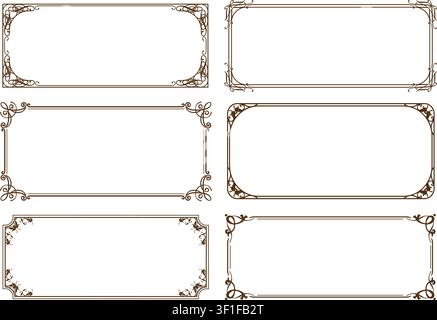 Rectangle Vintage Frames Set Isolated On A Dark Background. Vector Illustration. Stock Vector