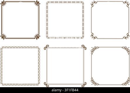 Square Vintage Frames Set Isolated On A Dark Background. Vector Illustration. Stock Vector
