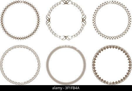 Circle Vintage Frames Set Isolated On A Dark Background. Vector Illustration. Stock Vector