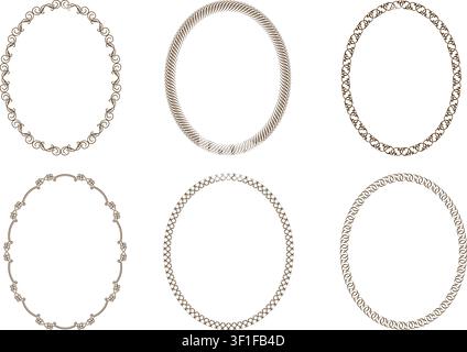 Oval Vintage Frames Set Isolated On A Dark Background. Vector Illustration. Stock Vector