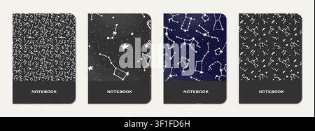 School notebook cover design with cartoon galaxy. Cute design for kids school notebooks and diaries. School notebook with hand drawn galaxy. Stock Vector
