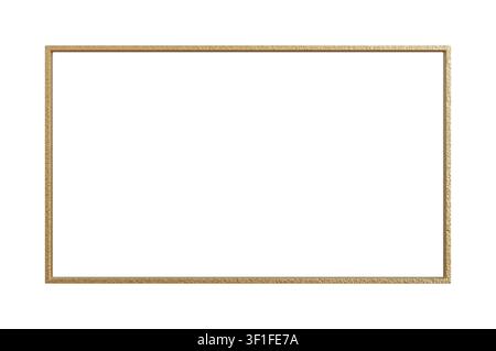3D render luxury golden rectangle frame isolated on white background, empty minimal gold border line for premium invitation card. Stock Photo