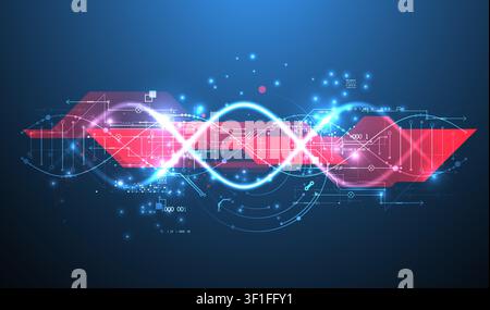 Futuristic digital DNA background with neon molecule structure. Vector Stock Vector