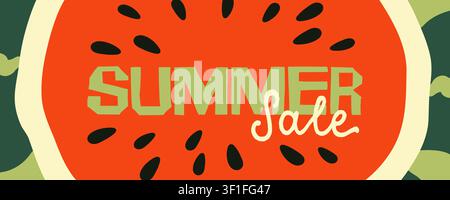 Summer sale banner with watermelon slice hand drawn vector for marketing Stock Vector