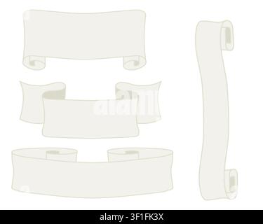 Scrolls and rolls of paper in beige shades . Vector illustration. A simple linear drawing of a papyrus or manuscript, isolated on a white background Stock Vector