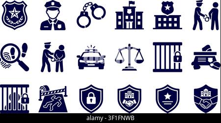 vector police solid icon set Stock Vector