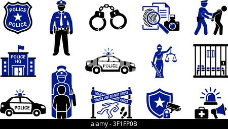 vector police solid icon set Stock Vector