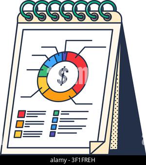 Business report notebook with financial infographic flat illustration representing analytics planning statistics and corporate reporting Stock Vector