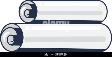 Rolled paper documents flat illustration representing blueprint archive planning and technical documentation Stock Vector
