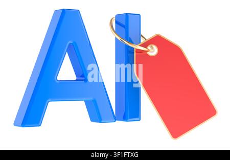 Artificial Intelligence with red price tag. 3D rendering isolated on white background Stock Photo