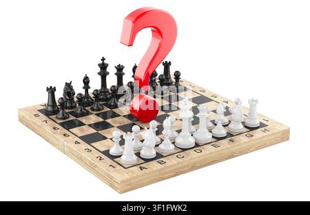 Chess board with red question mark. 3D rendering isolated on white background Stock Photo