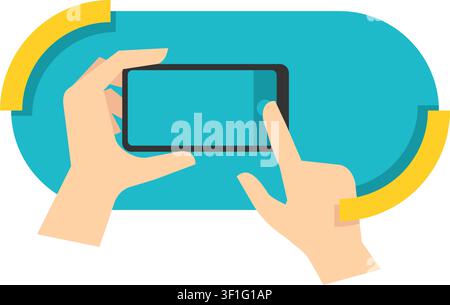 Hand holding phone in flat style. Template for advertising of some mobile app or service Stock Vector