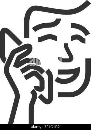 Mobile Connection, Happy person is talking via smartphone. Simple icon in bold line Stock Vector