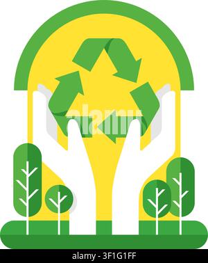 Emblem for Global Recycling Program or Strategy - triangular sign with hands, trees and sun Stock Vector