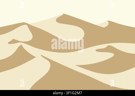 Flat illustration of flowing desert dunes with smooth abstract shapes and soft neutral beige colors Stock Vector