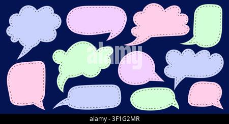 Collection of Colorful Pastel Empty Speech Bubbles with Stitched Outlines Stock Vector