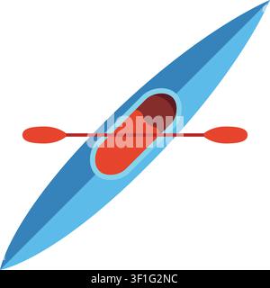 Flat illustration of a blue kayak shown from above with a red paddle crossing the center Stock Vector