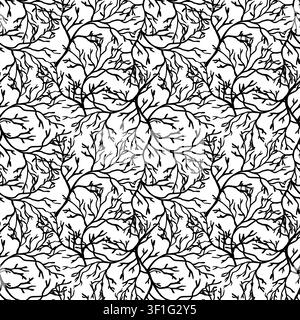Intertwined tree branches seamless pattern. Hand drawn vector illustration for Halloween in a graphic style. Black ink clip art for textiles, wrapping Stock Vector