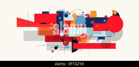 Abstract geometric colorful background bauhaus shapes. Circles, triangles, dynamic layout for banner poster cover. Creative Modernist Pattern Stock Vector