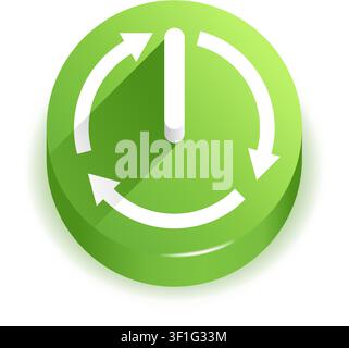 Sustainable Energy Innovations - turn ON the green power button with recycling symbol, isolated on white background Stock Vector