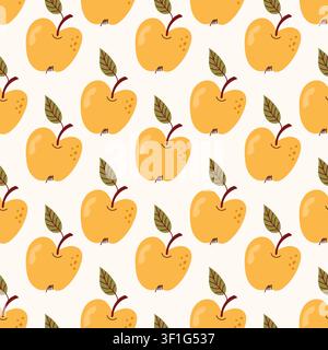 Yellow Apple Seamless Pattern on White Background Stock Vector
