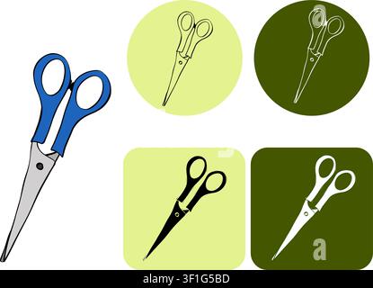 scissors School logotype hand drawn illustration. Vector graphic line ink art. Silhouette sign for logo, print, comics, fashion, pop art, boards, desi Stock Vector