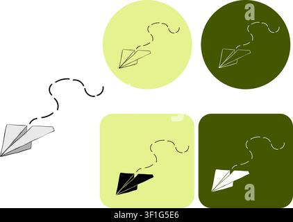 Paper plane with dotted line School logotype hand drawn illustration. Vector graphic line ink art. Origami paper airplane, Travel symbol Sample poster Stock Vector