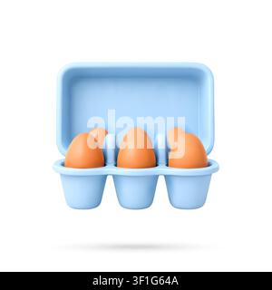 3D Open carton box filled with brown chicken eggs Stock Vector