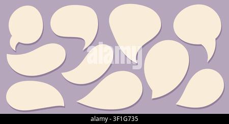 Collection of clean handdrawn speech bubbles isolated on a violet background. Blank comic dialogue shapes with copy space, perfect for quotes, convers Stock Vector