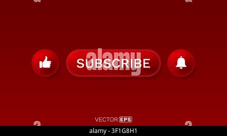 Engage with content Subscribe, like, and notification buttons on a vibrant red background. Vector illustration Stock Vector