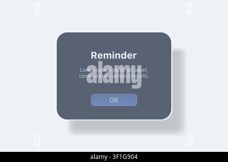 Modern notification dialog UI template with confirmation button on light background. Minimal interface vector illustration Stock Vector