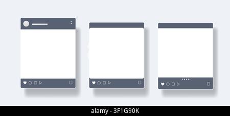 Modern editable content card templates with clean minimal user interface on light background. Square UI layout set for digital content, mobile app. Stock Vector