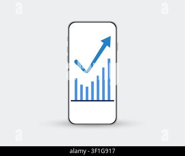 Modern smartphone with analytics chart, business growth graph and statistics visualization on light background. Mobile dashboard concept. Stock Vector