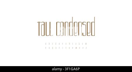 Tall condensed font alphabet with slim premium letters for restaurant menu title, fashion branding, editorial headline and elegant label design Stock Vector