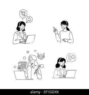 Virtual Assistant and Customer Service Support Line Art.  Stock Vector