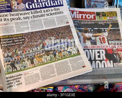Cover picture of British newspapers widely report England national team win in quarter finals and goal by Kane and Bellingham Stock Photo