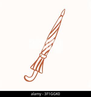 Closed umbrella icon for rainy weather protection. Simple line art sketch in doodle style. Stock Vector