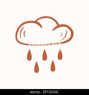 Line art style rain cloud icon with falling drops. Weather symbol for meteorological forecasting, climate app interface, web button or infographic Stock Vector