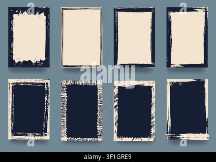 Set of grunge-style frames. Lines, doodles, strokes, rough charcoal or pen marks, underlines and strikethroughs, grids. Doodles, crossed-out and curve Stock Vector