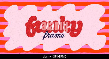 Funky retro frame with groovy abstract border on seamless background in orange, pink and purple y2k colors. Textured shape frame template for posters Stock Vector